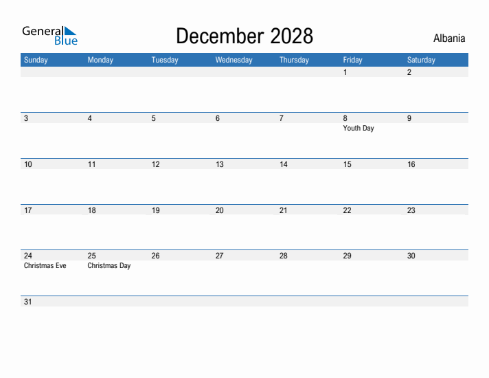 Fillable December 2028 Calendar