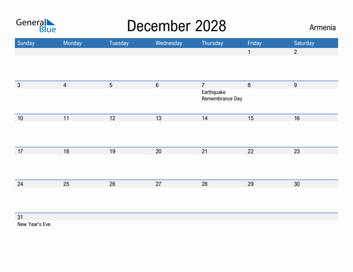 Fillable December 2028 Calendar