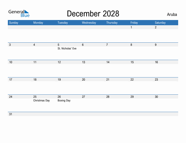 Fillable December 2028 Calendar