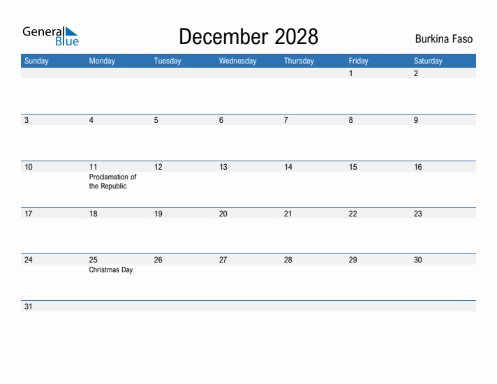 Fillable December 2028 Calendar