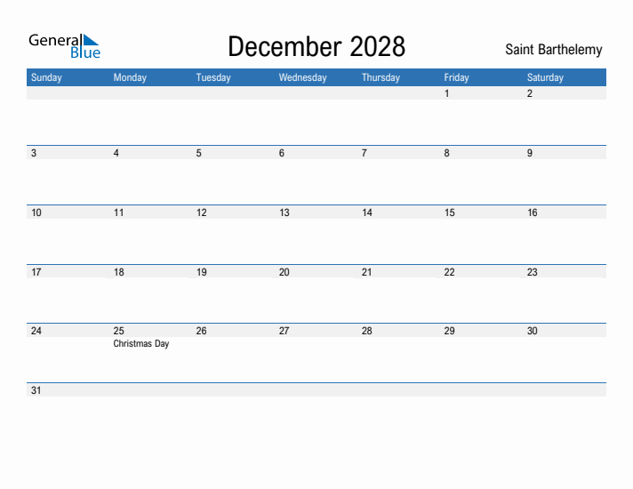 Fillable December 2028 Calendar