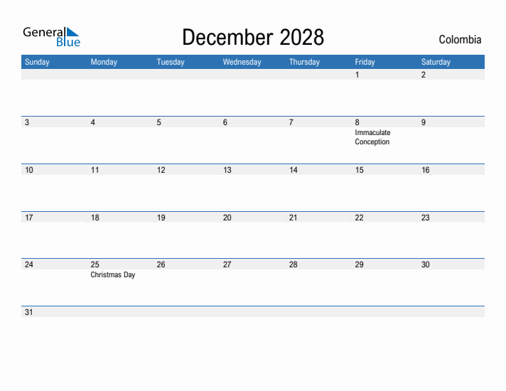 Fillable December 2028 Calendar