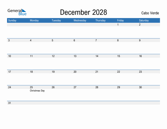 Fillable December 2028 Calendar