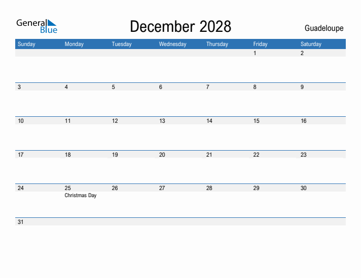 Fillable December 2028 Calendar