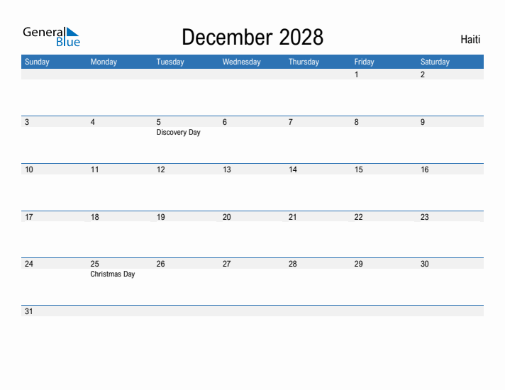 Fillable December 2028 Calendar