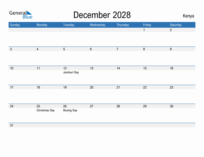 Fillable December 2028 Calendar