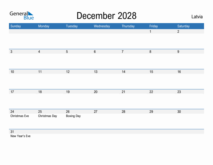 Fillable December 2028 Calendar