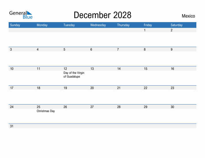 Fillable December 2028 Calendar