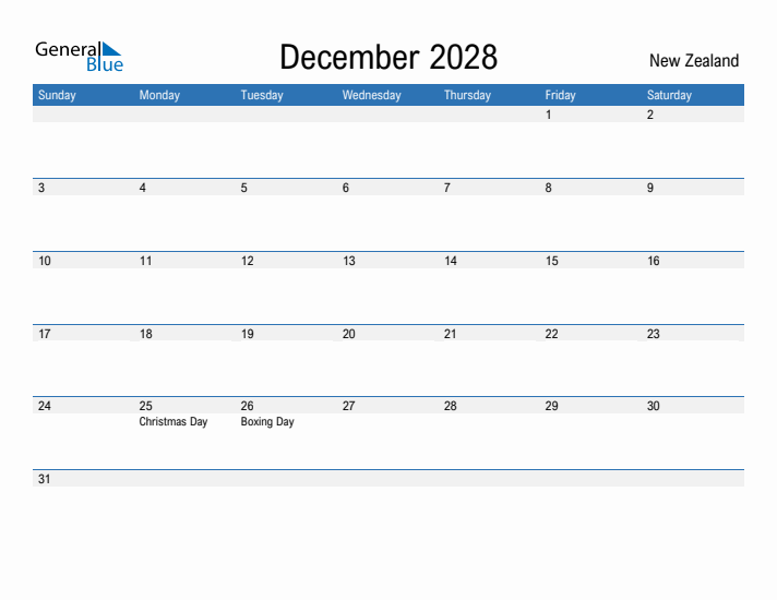 Fillable December 2028 Calendar