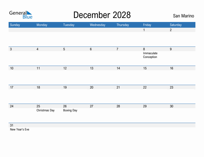 Fillable December 2028 Calendar