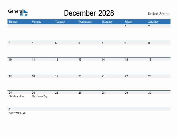 Fillable December 2028 Calendar