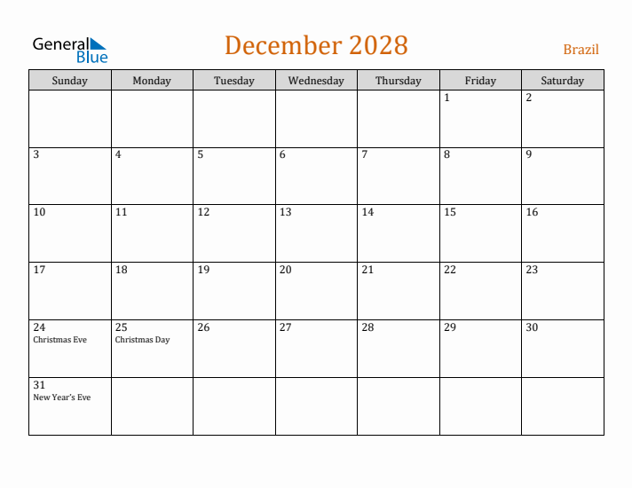 December 2028 Holiday Calendar with Sunday Start