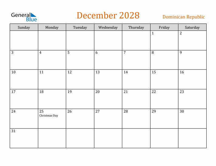 December 2028 Holiday Calendar with Sunday Start