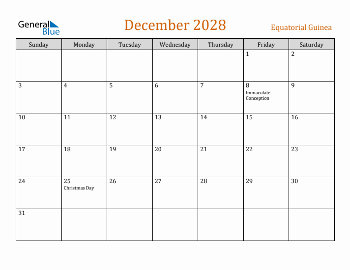 December 2028 Holiday Calendar with Sunday Start