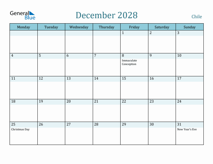 December 2028 Calendar with Holidays