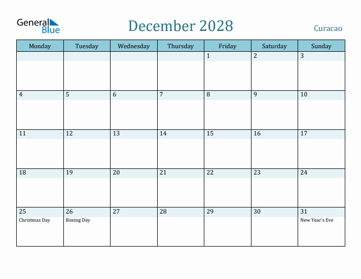 December 2028 Calendar with Holidays