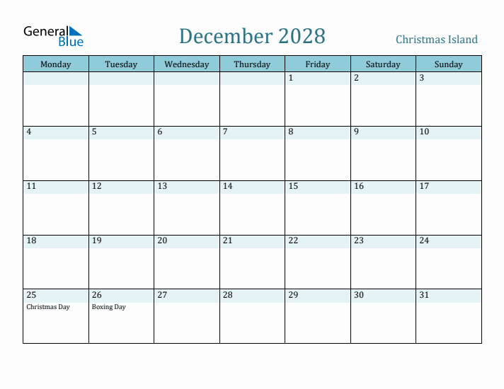 December 2028 Calendar with Holidays