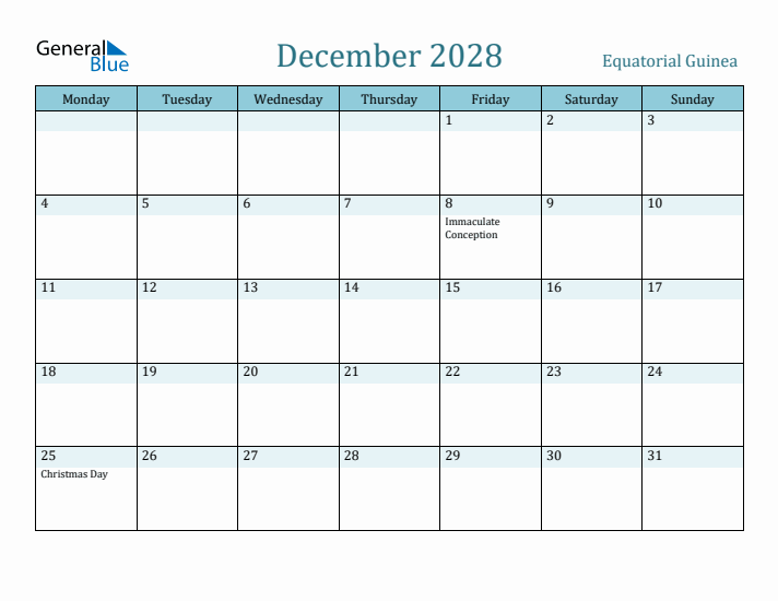 December 2028 Calendar with Holidays