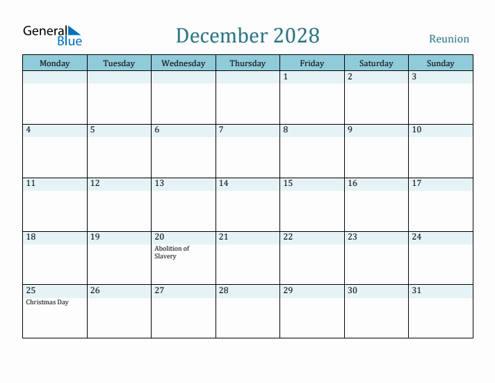 December 2028 Calendar with Holidays