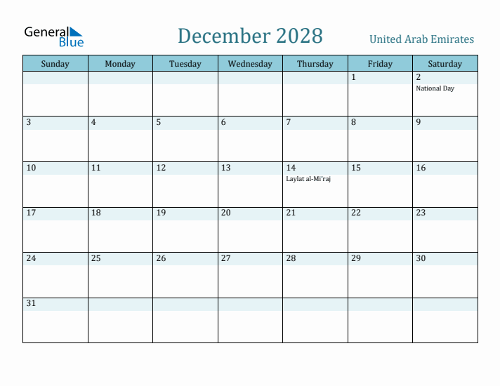 December 2028 Calendar with Holidays