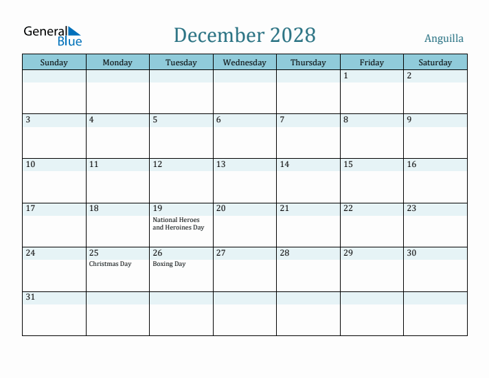 December 2028 Calendar with Holidays