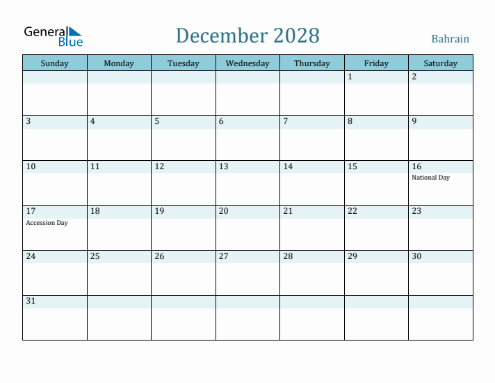 December 2028 Calendar with Holidays