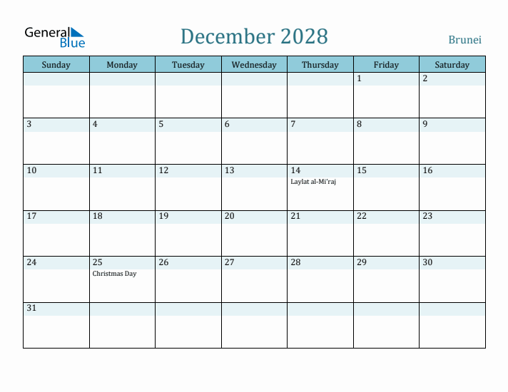 December 2028 Calendar with Holidays