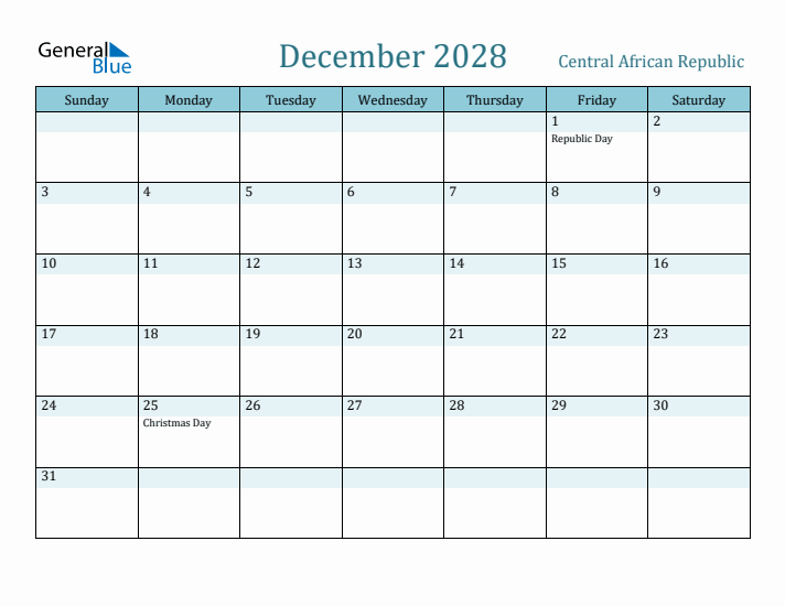 December 2028 Calendar with Holidays