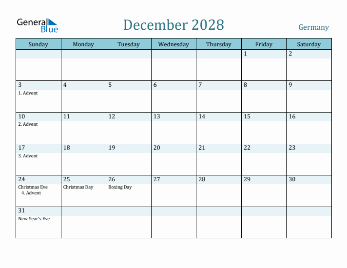 December 2028 Calendar with Holidays