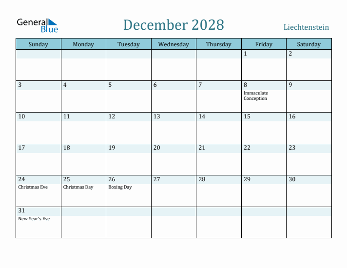 December 2028 Calendar with Holidays