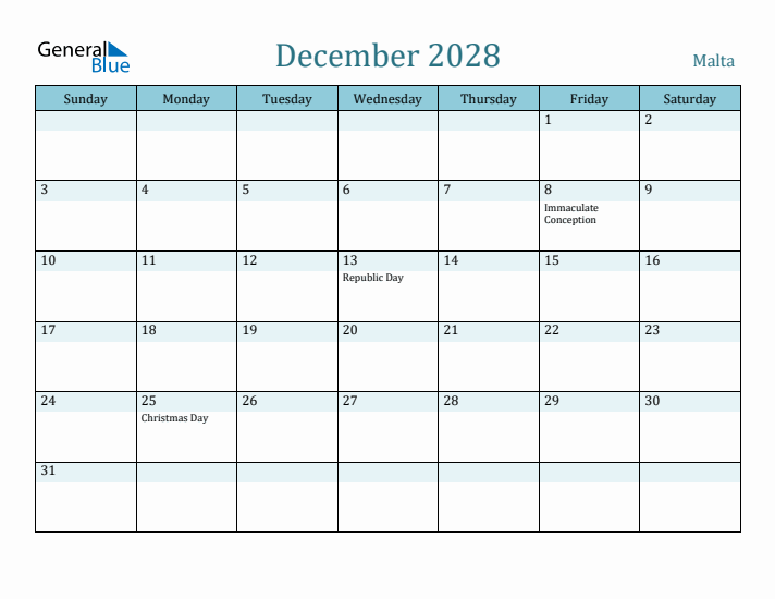 December 2028 Calendar with Holidays