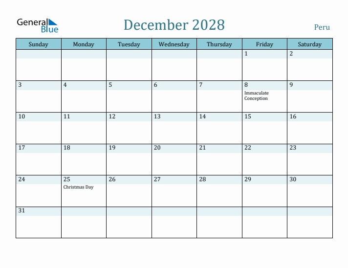 December 2028 Calendar with Holidays