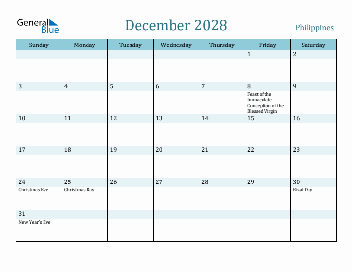 December 2028 Calendar with Holidays