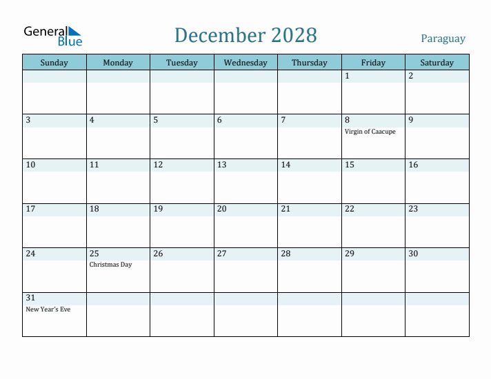 December 2028 Calendar with Holidays