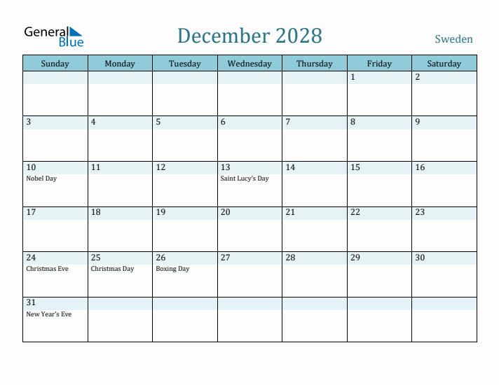 December 2028 Calendar with Holidays