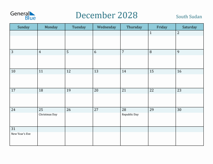 December 2028 Calendar with Holidays