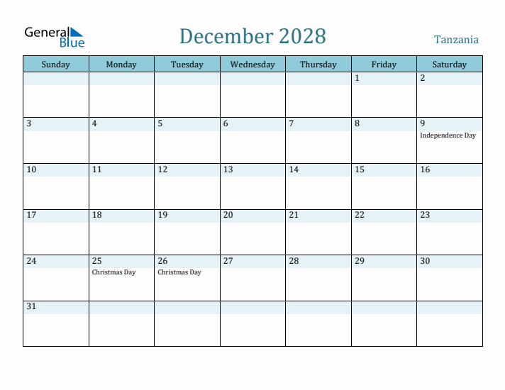 December 2028 Calendar with Holidays