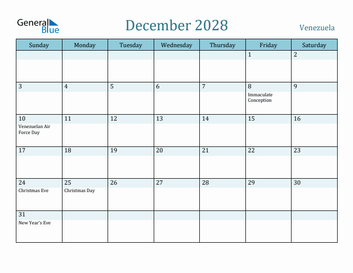 December 2028 Calendar with Holidays