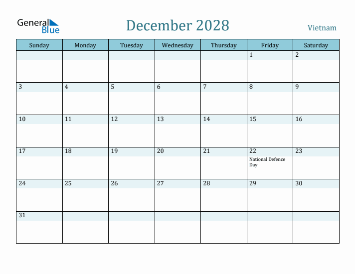 December 2028 Calendar with Holidays