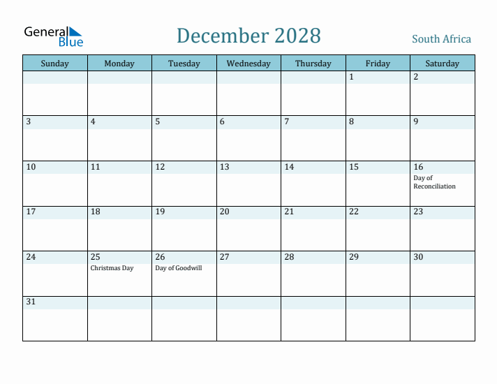 December 2028 Calendar with Holidays