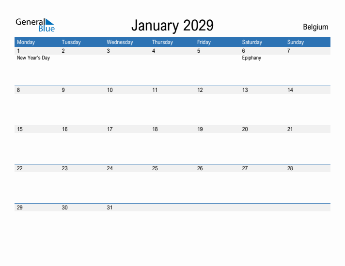 Fillable January 2029 Calendar