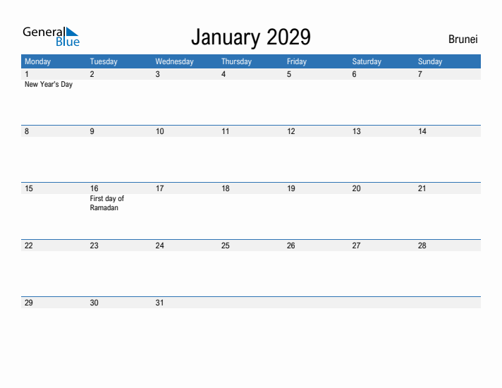 Fillable January 2029 Calendar