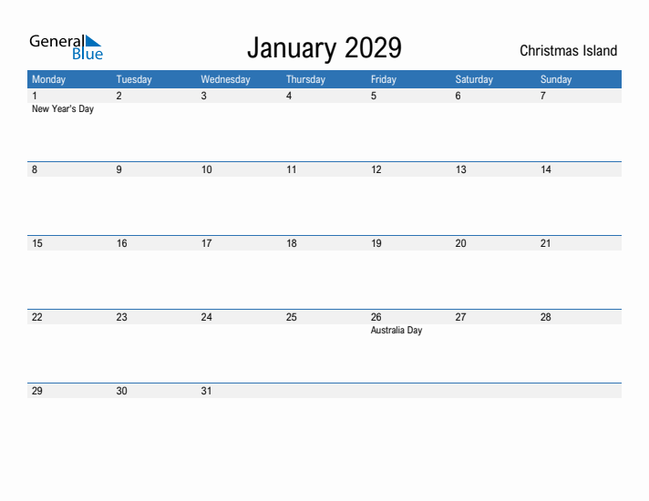 Fillable January 2029 Calendar