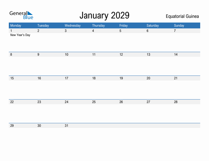 Fillable January 2029 Calendar