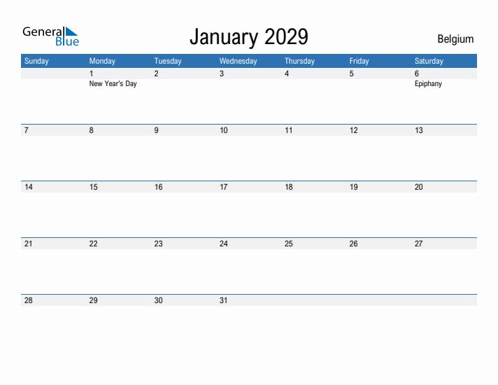 Fillable January 2029 Calendar