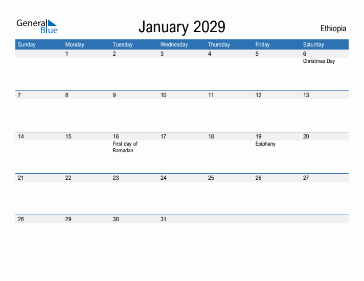 Fillable January 2029 Calendar