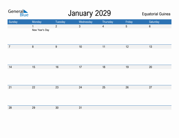 Fillable January 2029 Calendar