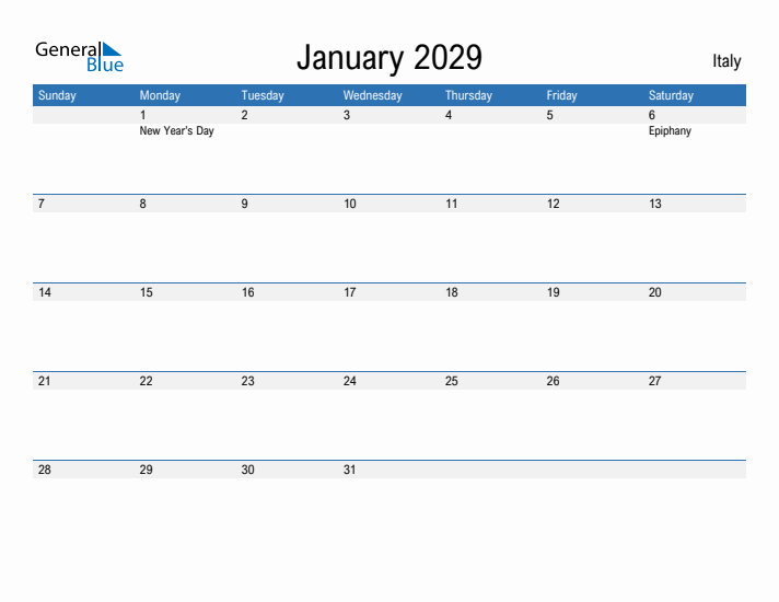 Fillable January 2029 Calendar