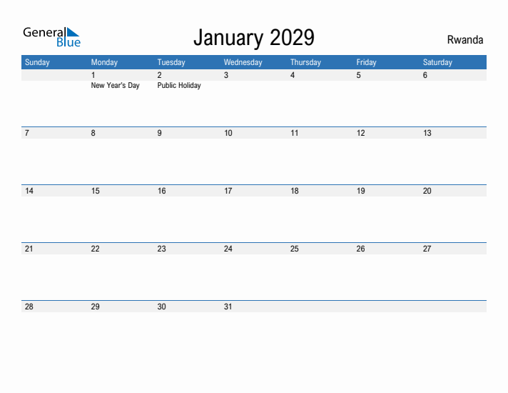 Fillable January 2029 Calendar