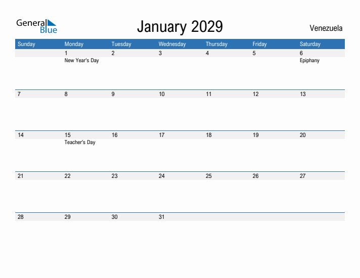 Fillable January 2029 Calendar